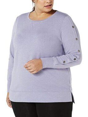 Ideology Womens Activewear Plus Size Snap Sleeve Top Color Tranquility